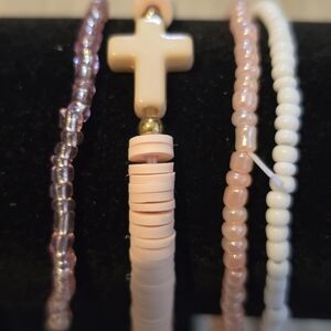 Pink and White Beaded Bracelet Set